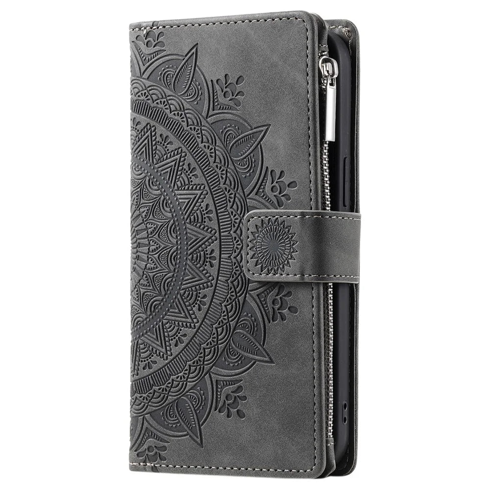 Phone Case for Samsung Galaxy S23 FE ,  Wallet PU Leather Stand Shell Multiple Card Slots Imprinted Cover with Strap - Grey - 7