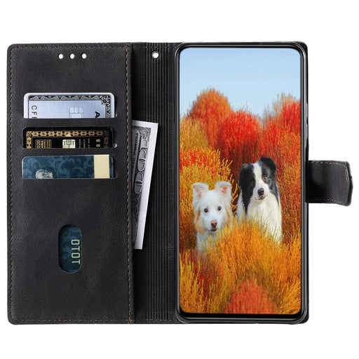 TTUDRCH Style 004 for Samsung Galaxy S23 FE Wrist Strap Splicing PU Leather Case RFID Blocking Wallet Foldable Stand Cover - Black - 2