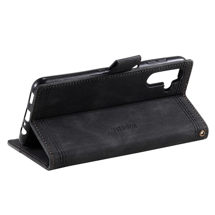 TTUDRCH Style 004 for Samsung Galaxy S23 FE Wrist Strap Splicing PU Leather Case RFID Blocking Wallet Foldable Stand Cover - Black - 4