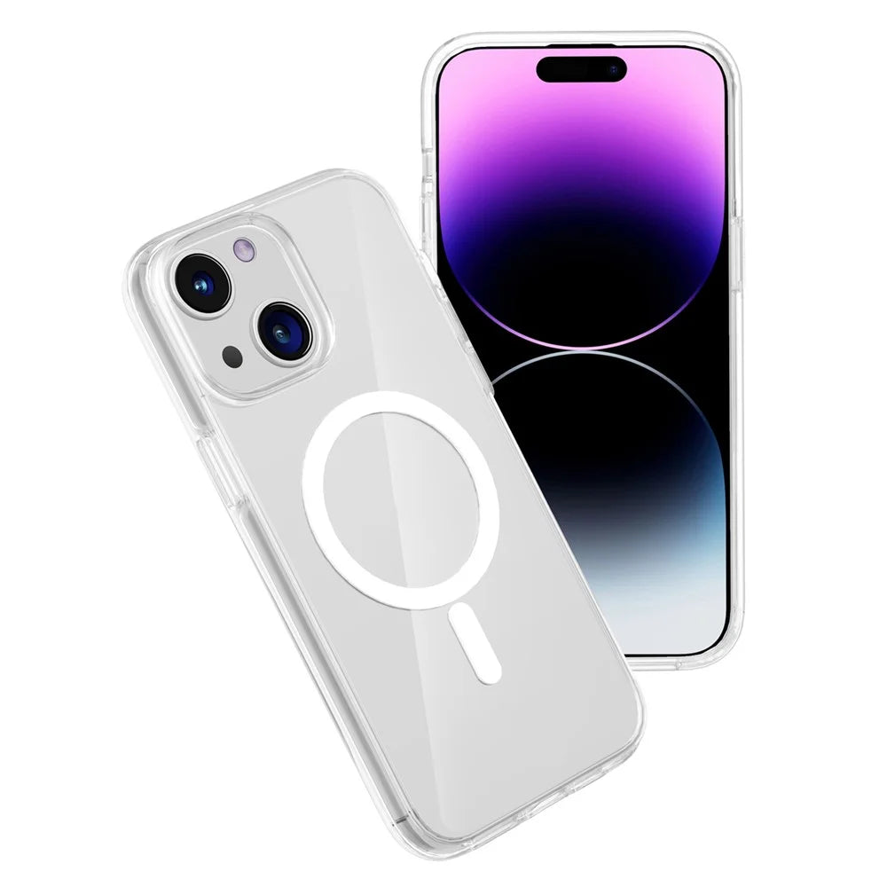 For iPhone 15 Plus Clear Phone Case Compatible with MagSafe PC+TPU Anti-drop Cover - Transparent - 7
