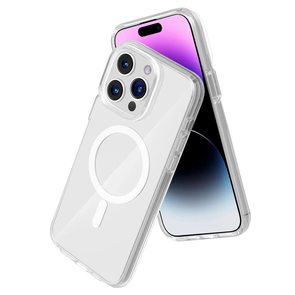 For iPhone 15 Pro Max Compatible with MagSafe Clear Phone Case PC + TPU Shockproof Magnetic Cover - Transparent - 6