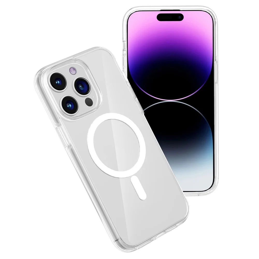 For iPhone 15 Pro Max Compatible with MagSafe Clear Phone Case PC + TPU Shockproof Magnetic Cover - Transparent - 7