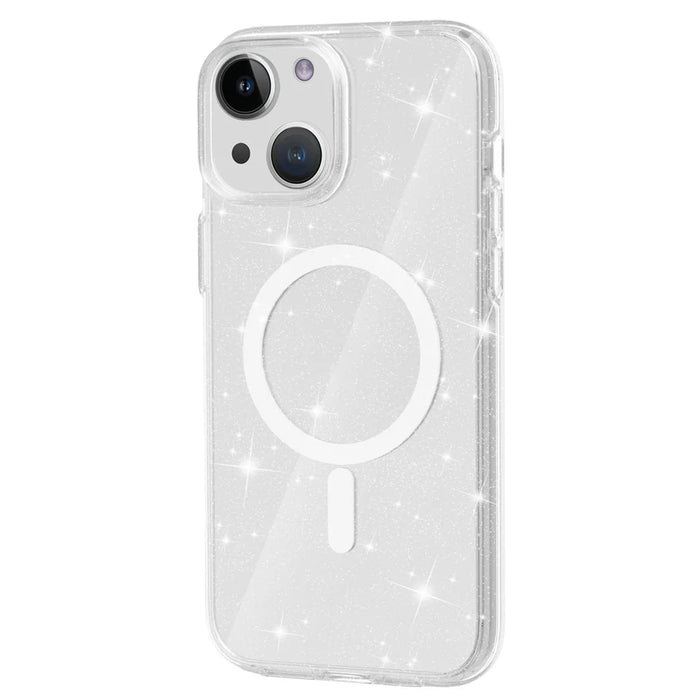 Glitter Back Protector Case for iPhone 15 Plus , Hard PC + Soft TPU Compatible with MagSafe Phone Cover - White - 1