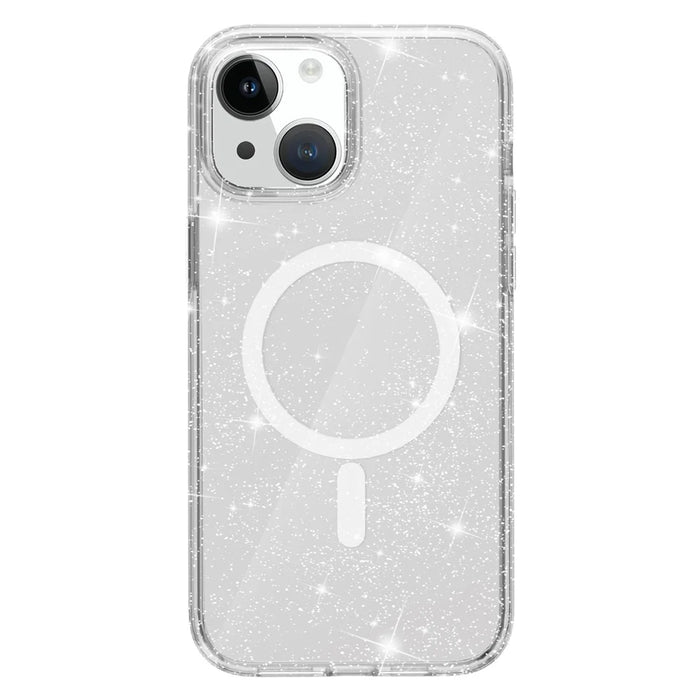 Glitter Back Protector Case for iPhone 15 Plus , Hard PC + Soft TPU Compatible with MagSafe Phone Cover - White - 2
