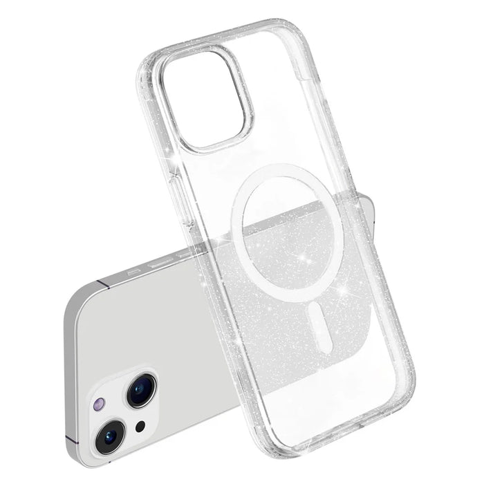 Glitter Back Protector Case for iPhone 15 Plus , Hard PC + Soft TPU Compatible with MagSafe Phone Cover - White - 5