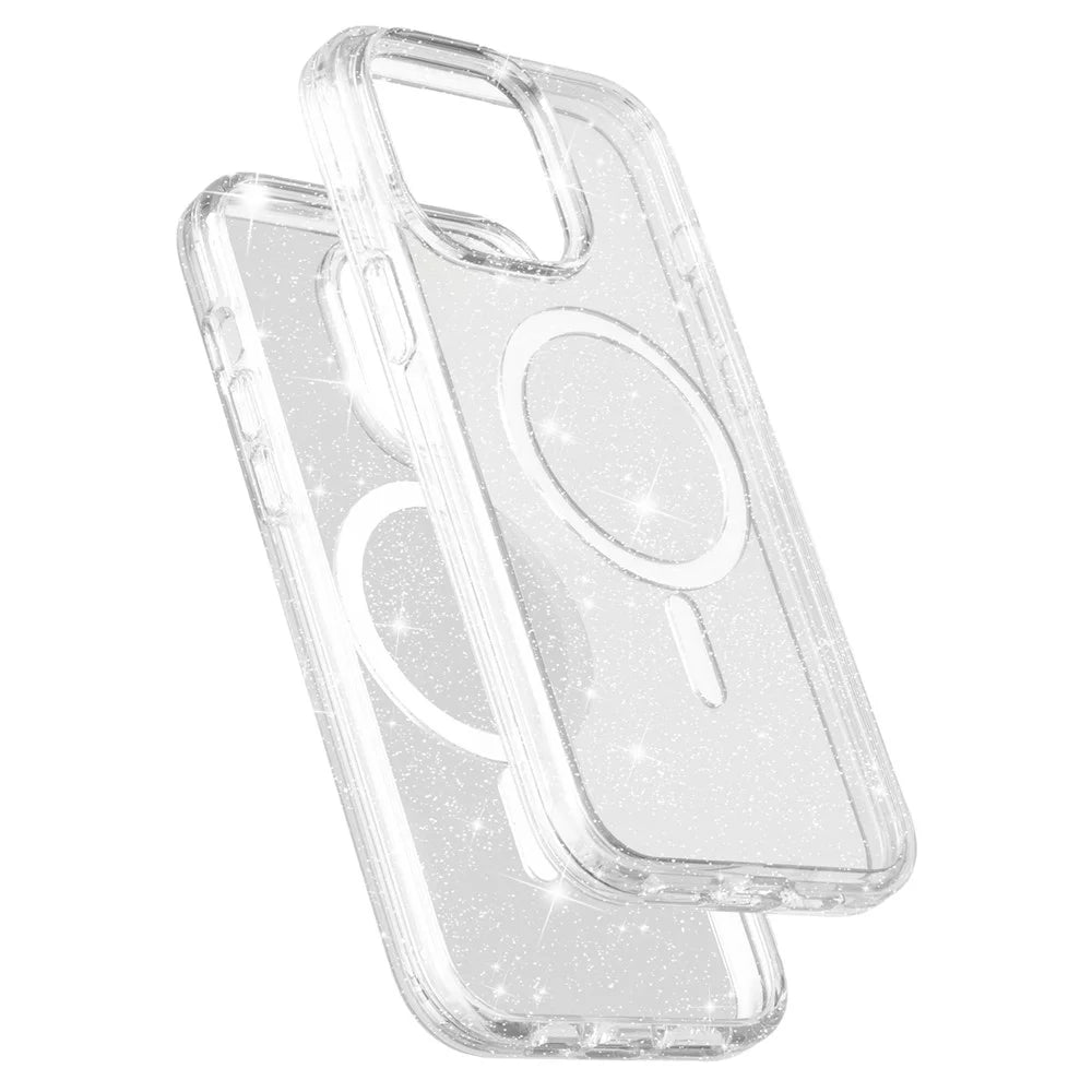 Glitter Case for iPhone 15 Pro , Hard PC + Soft TPU Compatible with MagSafe Anti-drop Phone Cover - White - 4