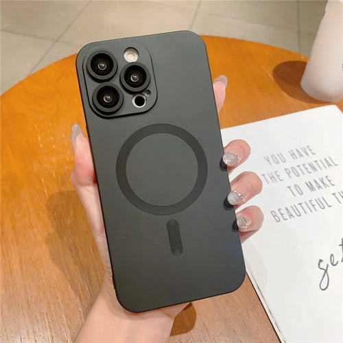 For iPhone 13 Pro 6.1 inch Rubberized TPU Anti-scratch Case Compatible with MagSafe Phone Cover with Lens Film - Black - 1