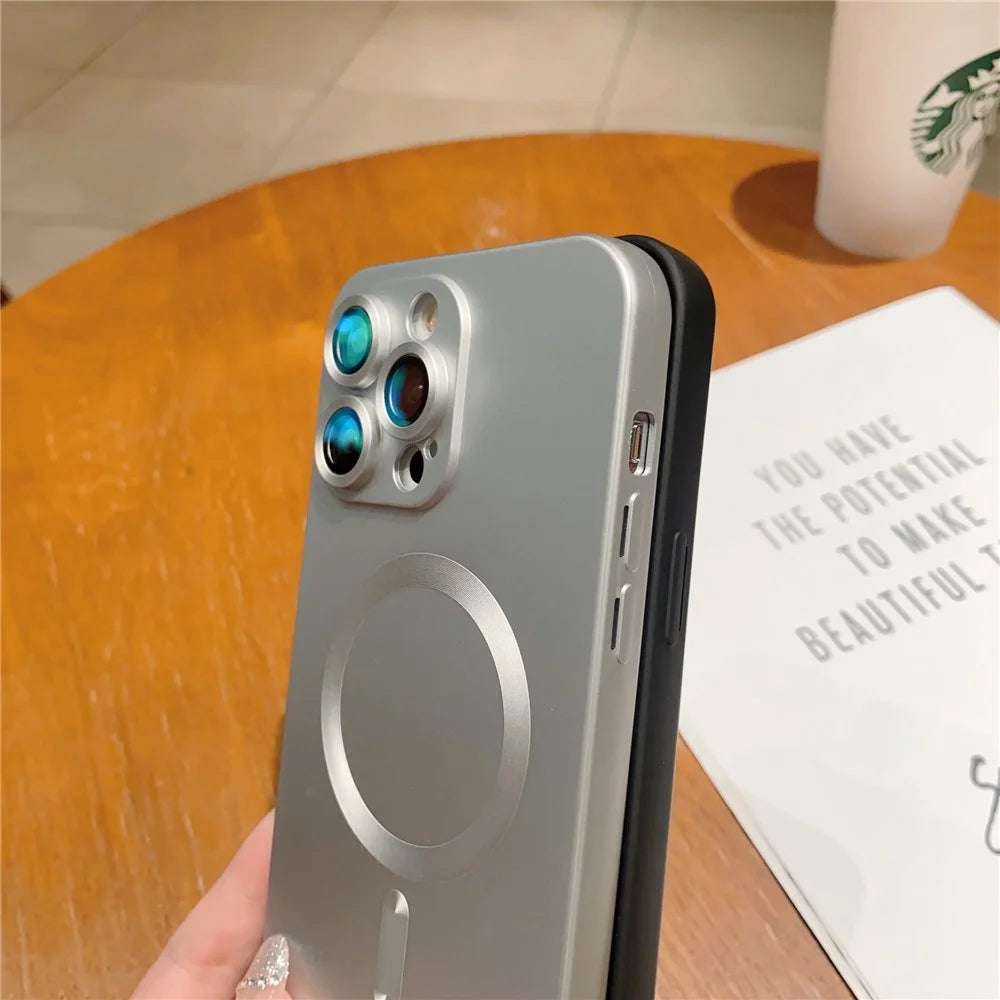 For iPhone 14 Pro Max TPU Rubberized Case Compatible with MagSafe Magnetic Phone Cover with Lens Film - Grey - 4