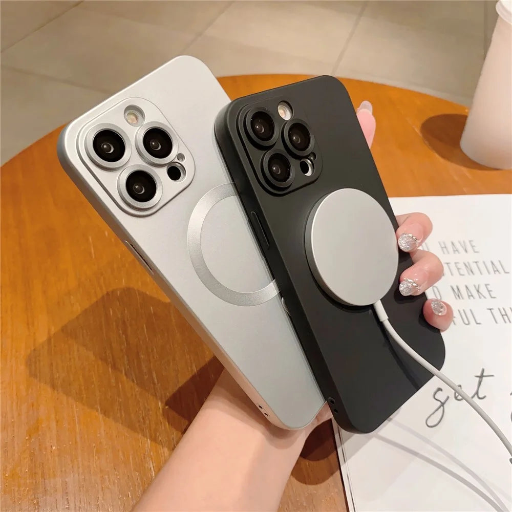 For iPhone 14 Pro Max TPU Rubberized Case Compatible with MagSafe Magnetic Phone Cover with Lens Film - Grey - 6