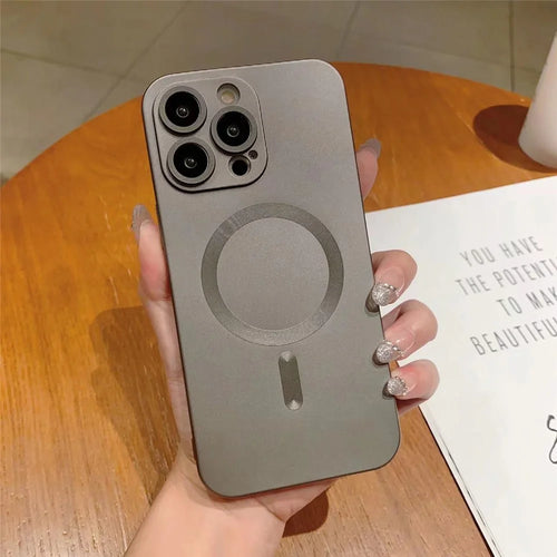 For iPhone 14 Pro Magnetic TPU Rubberized Cover Compatible with MagSafe Phone Case with Lens Film - Grey - 1