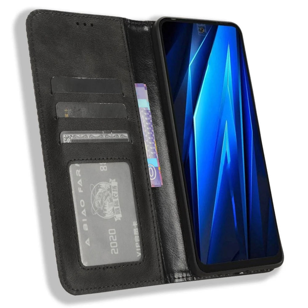 Magnetic Phone Case for TECNO Pova 5 4G / LH7N Phone Cover Stand Wallet Retro PU Leather Shell - Black - 2