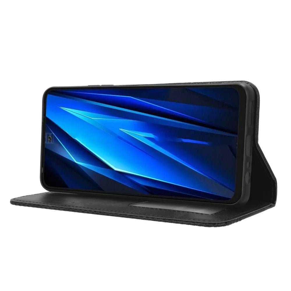 Magnetic Phone Case for TECNO Pova 5 4G / LH7N Phone Cover Stand Wallet Retro PU Leather Shell - Black - 3