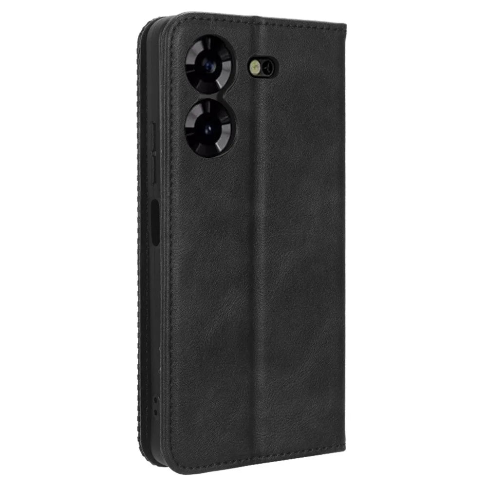 Magnetic Phone Case for TECNO Pova 5 4G / LH7N Phone Cover Stand Wallet Retro PU Leather Shell - Black - 7