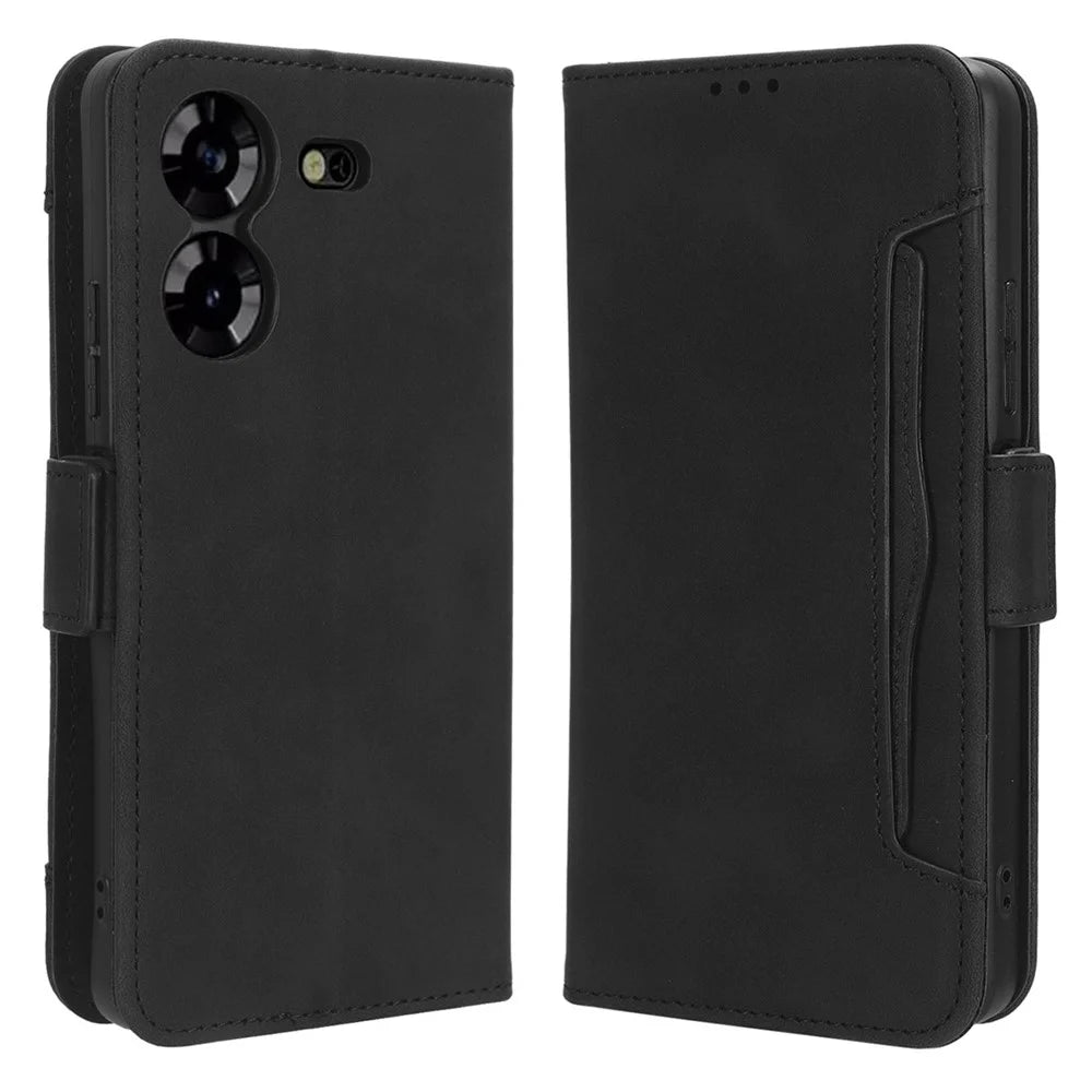 For TECNO Pova 5 4G LH7N PU Leather Stand Wallet Case Multiple Card Slots Phone Cover - Black - 1