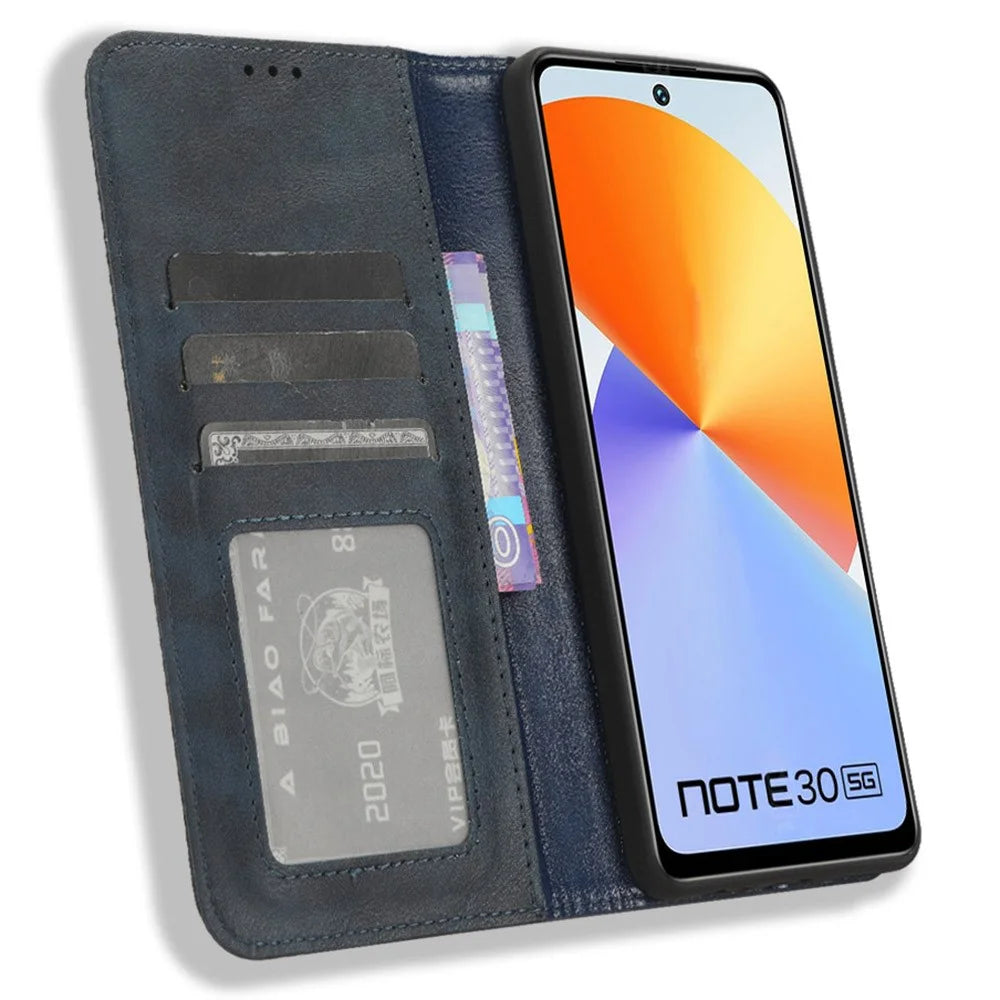 For Infinix Note 30 4G / X6833B / X6716B Magnetic Closing Phone Shell Retro PU Leather Cover Stand Wallet Shell - Blue - 2