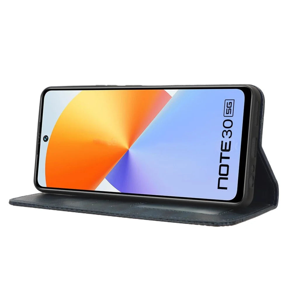 For Infinix Note 30 4G / X6833B / X6716B Magnetic Closing Phone Shell Retro PU Leather Cover Stand Wallet Shell - Blue - 3