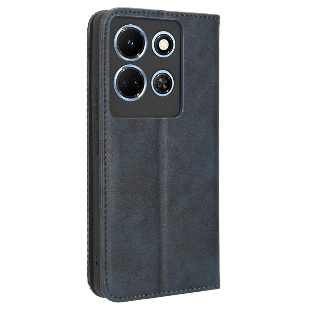 For Infinix Note 30 4G / X6833B / X6716B Magnetic Closing Phone Shell Retro PU Leather Cover Stand Wallet Shell - Blue - 6