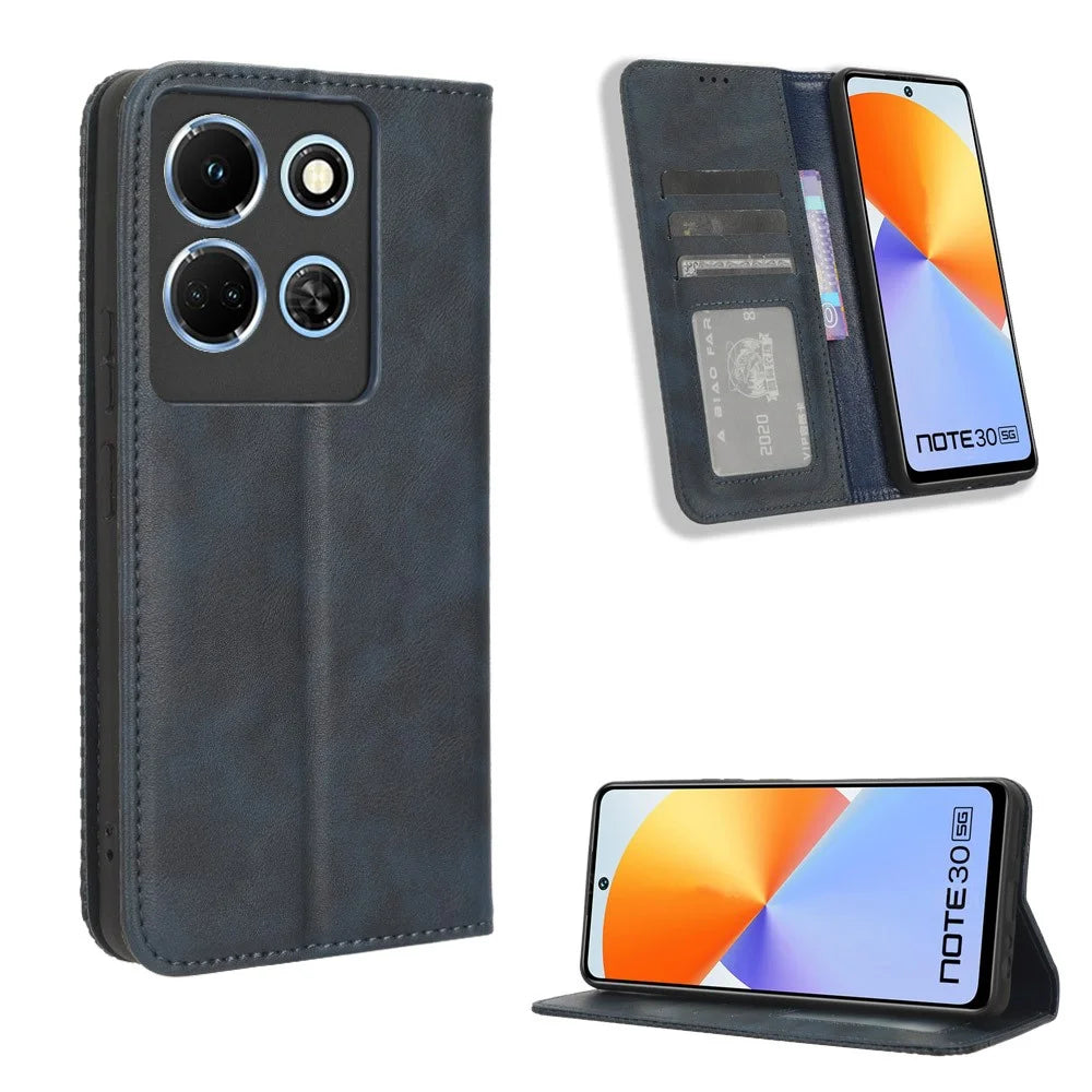For Infinix Note 30 4G / X6833B / X6716B Magnetic Closing Phone Shell Retro PU Leather Cover Stand Wallet Shell - Blue - 7