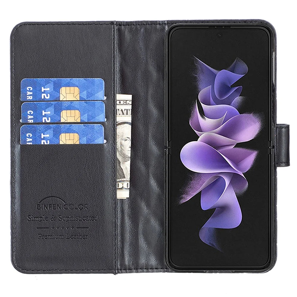 BINFEN COLOR Leather Case for Samsung Galaxy Z Fold5 5G Imprinted Phone Cover with Stand Wallet - Black - 3