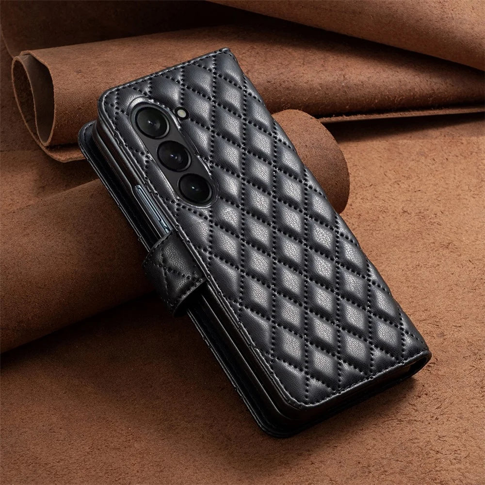 BINFEN COLOR Leather Case for Samsung Galaxy Z Fold5 5G Imprinted Phone Cover with Stand Wallet - Black - 6