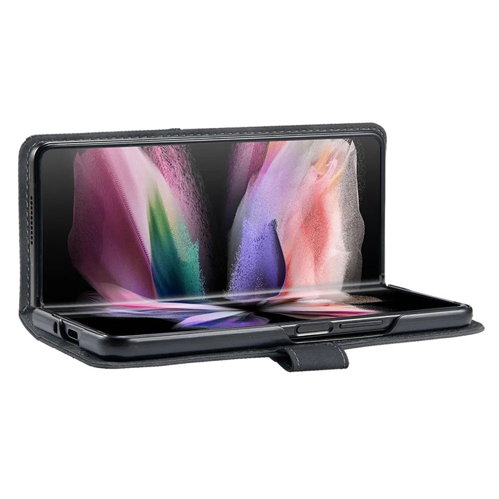 BINFEN COLOR BF05 For Samsung Galaxy Z Fold5 5G Imprint Stand Phone Case PU Leather Wallet Cover - Black - 2