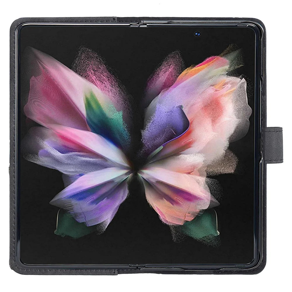 BINFEN COLOR BF05 For Samsung Galaxy Z Fold5 5G Imprint Stand Phone Case PU Leather Wallet Cover - Black - 3