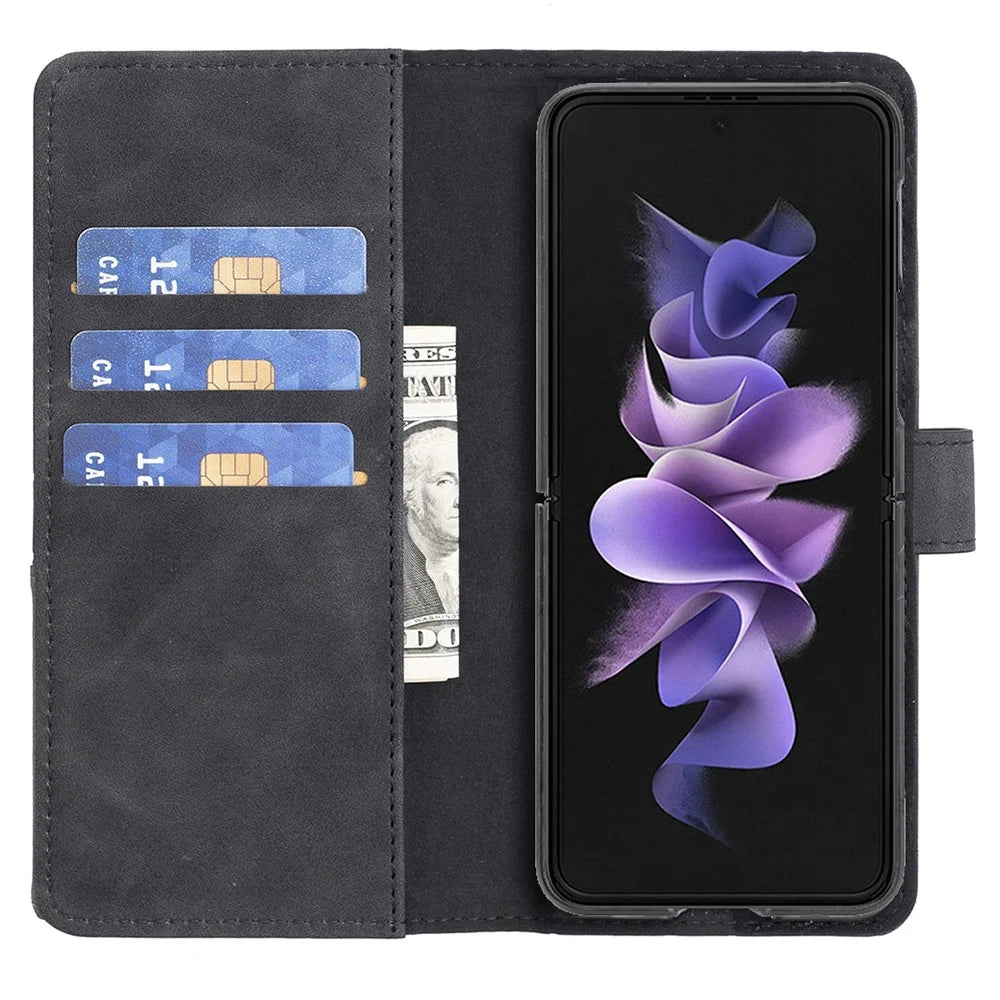 BINFEN COLOR BF05 For Samsung Galaxy Z Fold5 5G Imprint Stand Phone Case PU Leather Wallet Cover - Black - 4