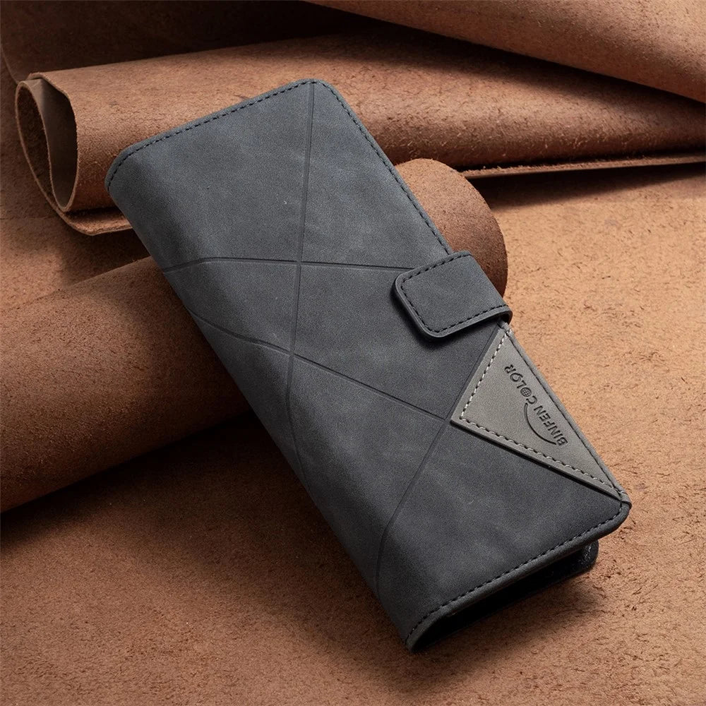BINFEN COLOR BF05 For Samsung Galaxy Z Fold5 5G Imprint Stand Phone Case PU Leather Wallet Cover - Black - 5