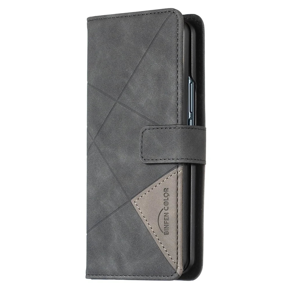 BINFEN COLOR BF05 For Samsung Galaxy Z Fold5 5G Imprint Stand Phone Case PU Leather Wallet Cover - Black - 7