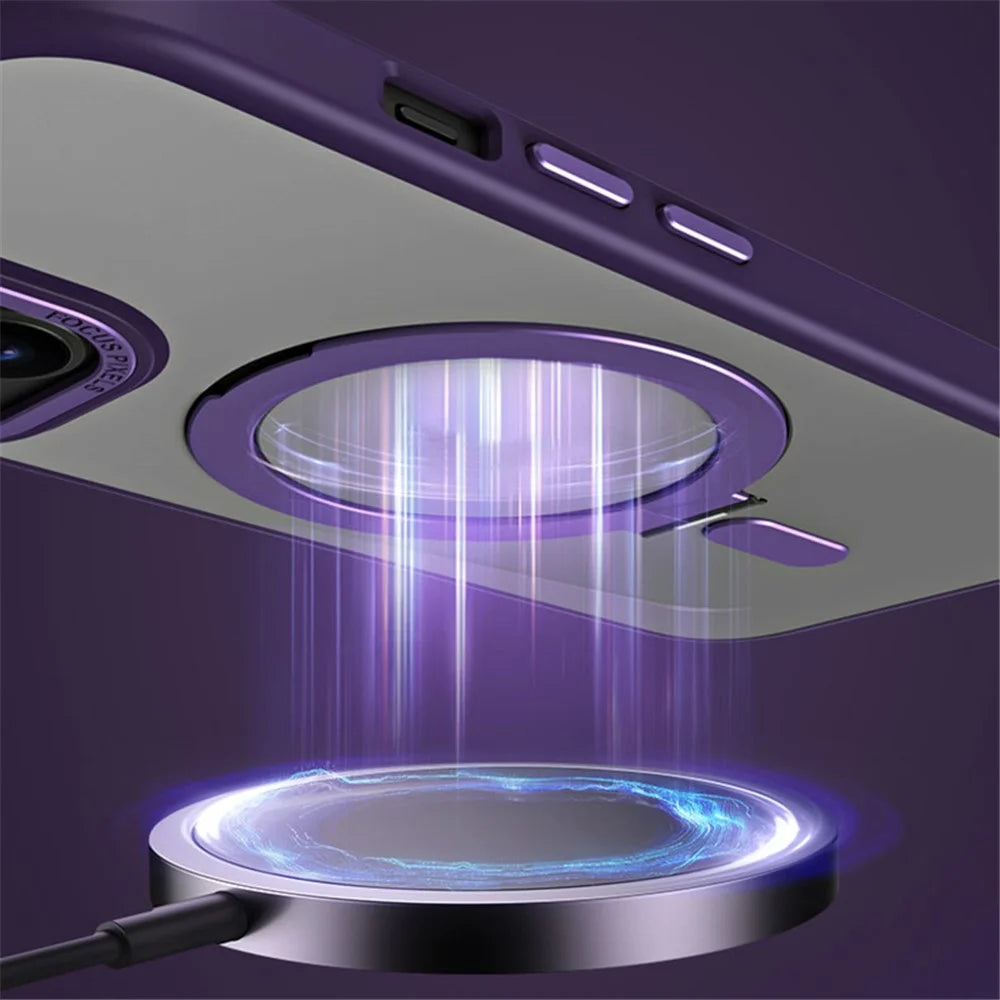 Magnetic Phone Case for iPhone 15 , Ring Kickstand TPU+Acrylic Matte Anti-Fingerprint Cover - Purple - 6