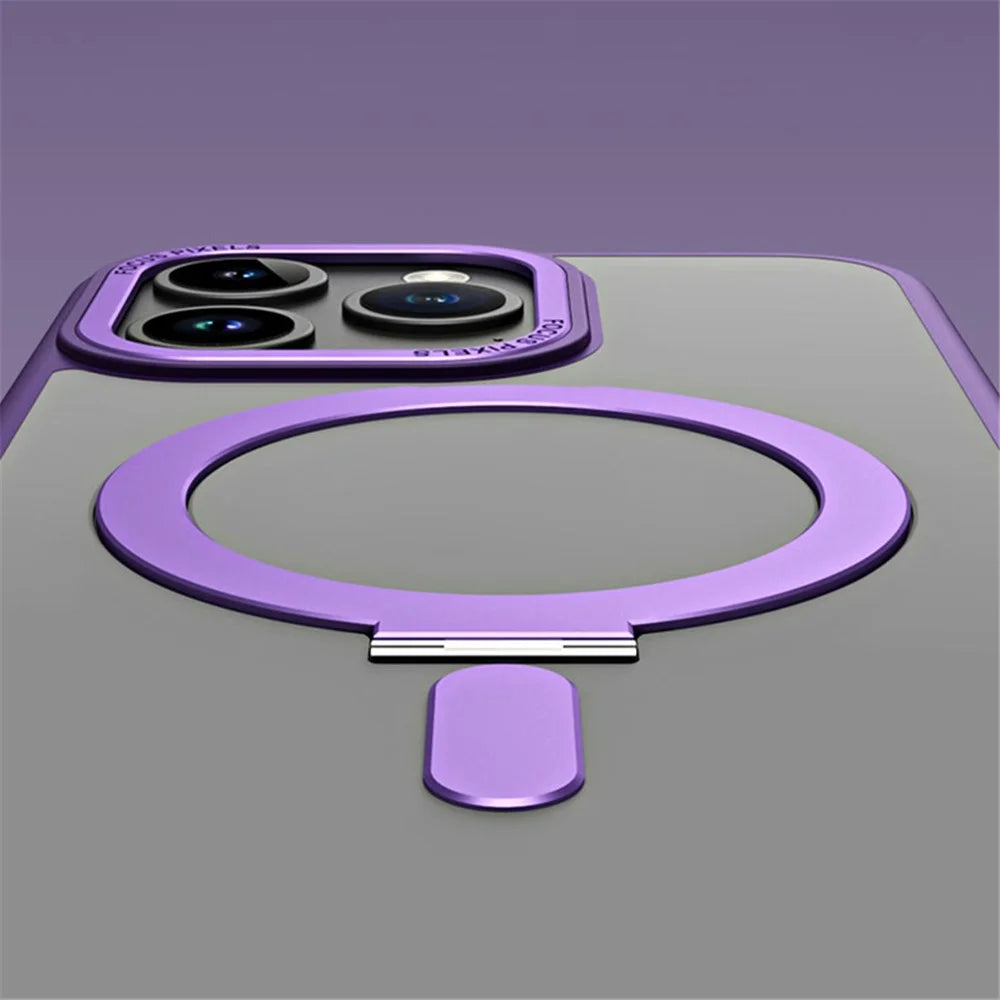 Magnetic Case for iPhone 15 Pro , Matte TPU+Acrylic Ring Kickstand Phone Cover - Purple - 5