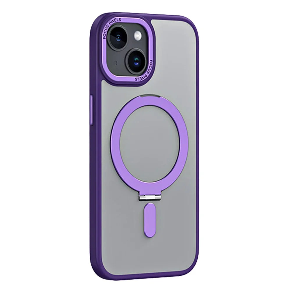 Kickstand Magnetic Case for iPhone 15 Plus , Shockproof TPU+Acrylic Matte Phone Cover - Purple - 1