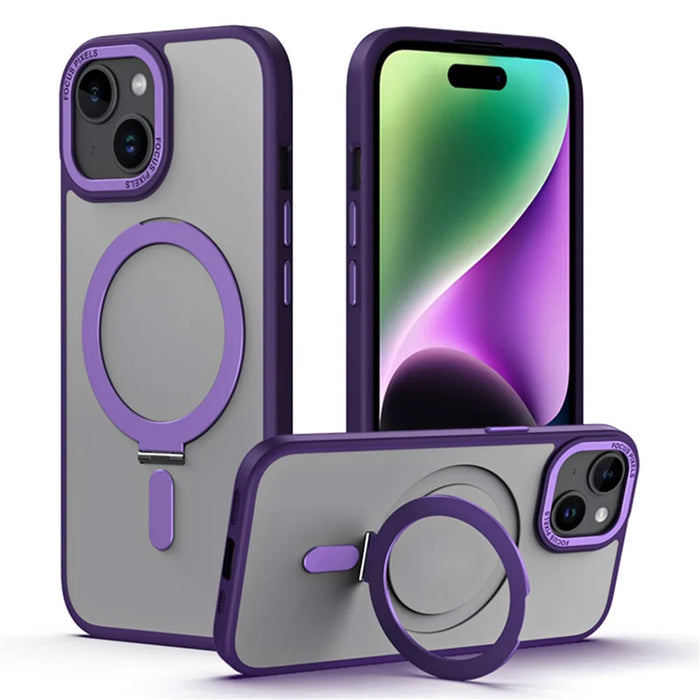 Kickstand Magnetic Case for iPhone 15 Plus , Shockproof TPU+Acrylic Matte Phone Cover - Purple - 2