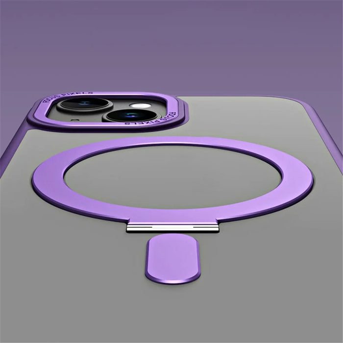 Kickstand Magnetic Case for iPhone 15 Plus , Shockproof TPU+Acrylic Matte Phone Cover - Purple - 5