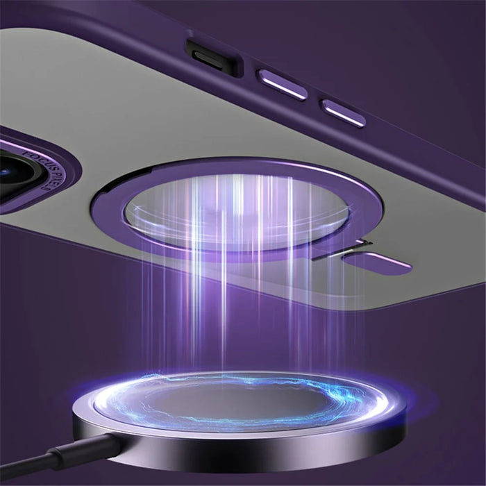 Kickstand Magnetic Case for iPhone 15 Plus , Shockproof TPU+Acrylic Matte Phone Cover - Purple - 6