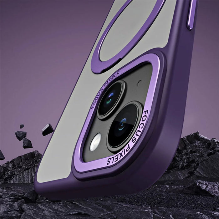 Kickstand Magnetic Case for iPhone 15 Plus , Shockproof TPU+Acrylic Matte Phone Cover - Purple - 7