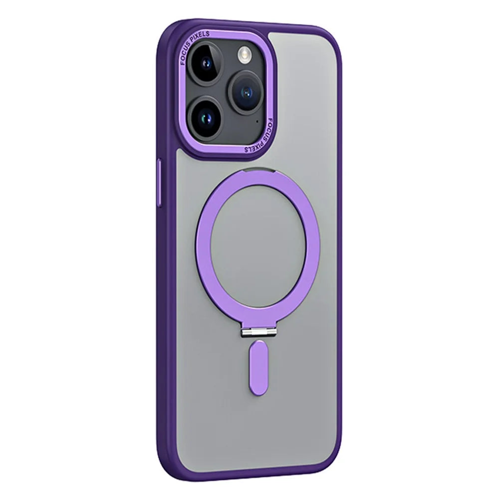 Magnetic Matte Case for iPhone 15 Pro Max , TPU+Acrylic Drop Protection Invisible Kickstand Phone Cover - Purple - 1