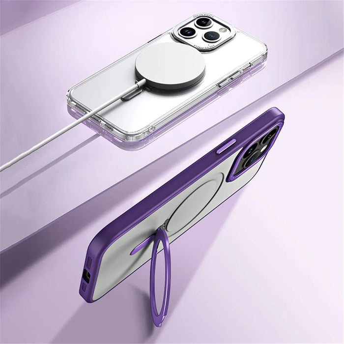 Magnetic Matte Case for iPhone 15 Pro Max , TPU+Acrylic Drop Protection Invisible Kickstand Phone Cover - Purple - 3