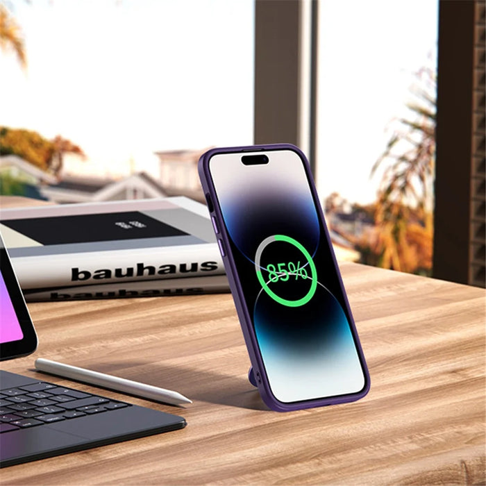 Magnetic Matte Case for iPhone 15 Pro Max , TPU+Acrylic Drop Protection Invisible Kickstand Phone Cover - Purple - 4