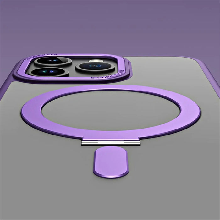 Magnetic Matte Case for iPhone 15 Pro Max , TPU+Acrylic Drop Protection Invisible Kickstand Phone Cover - Purple - 5