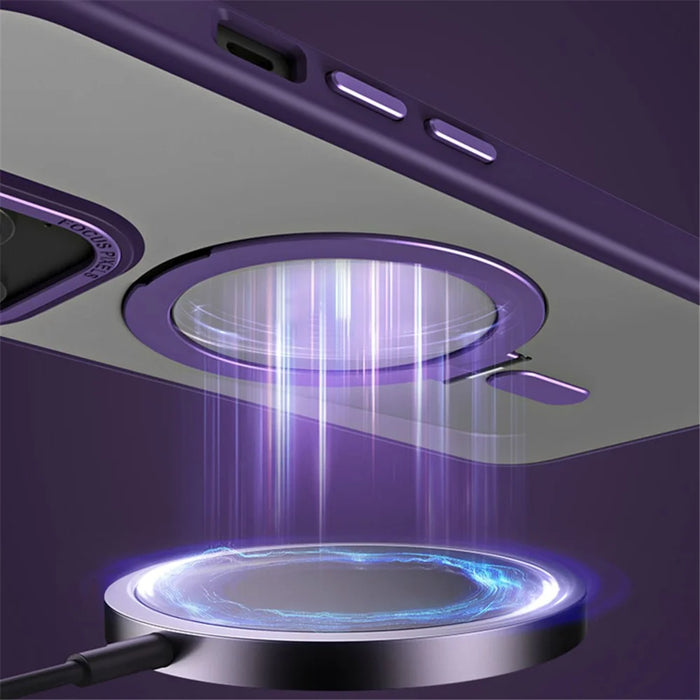 Magnetic Matte Case for iPhone 15 Pro Max , TPU+Acrylic Drop Protection Invisible Kickstand Phone Cover - Purple - 6