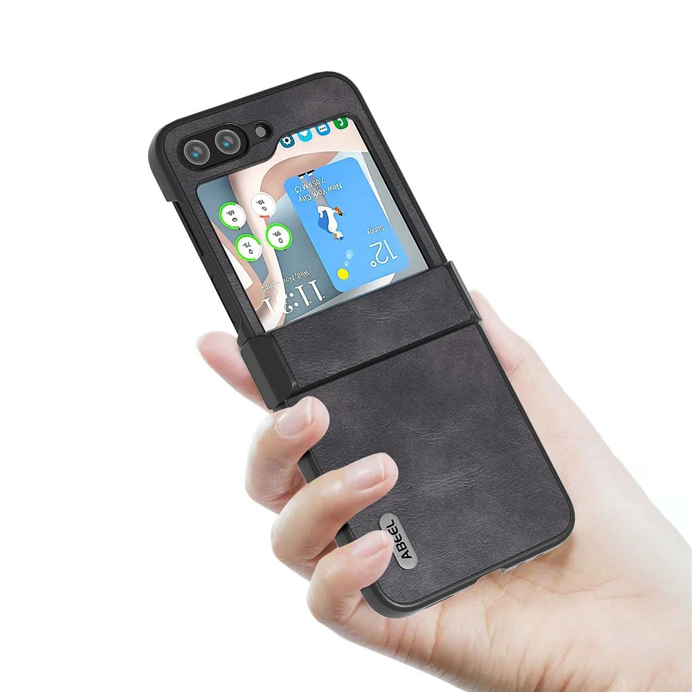 ABEEL Hinge Design Phone Case for Samsung Galaxy Z Flip5 5G , Cowhide Texture PU Leather + PC Cover - Black - 3