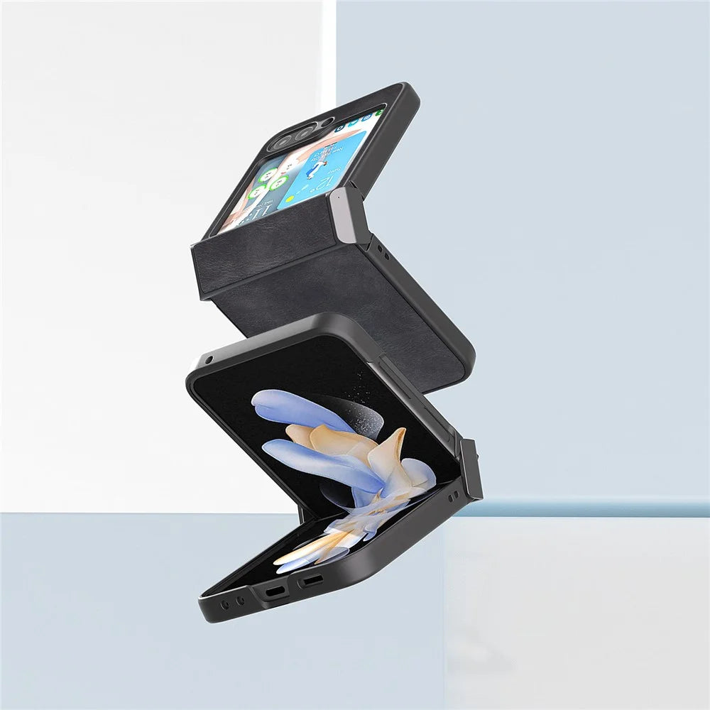 ABEEL Hinge Design Phone Case for Samsung Galaxy Z Flip5 5G , Cowhide Texture PU Leather + PC Cover - Black - 7