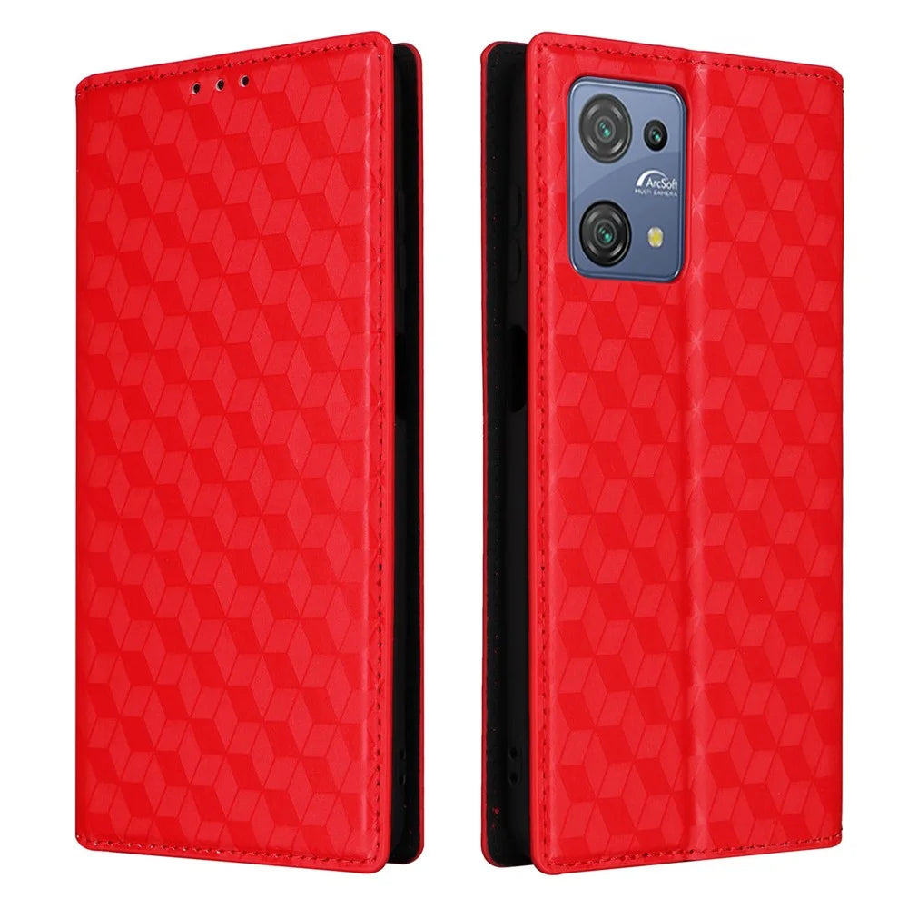 Wallet Case for Blackview Oscal C30 / C30 Pro , PU Leather Rhombus Imprinted Stand Flip Phone Cover - Red - 1