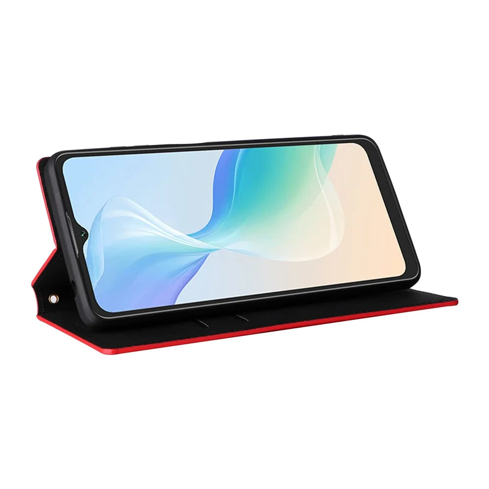Wallet Case for Blackview Oscal C30 / C30 Pro , PU Leather Rhombus Imprinted Stand Flip Phone Cover - Red - 3
