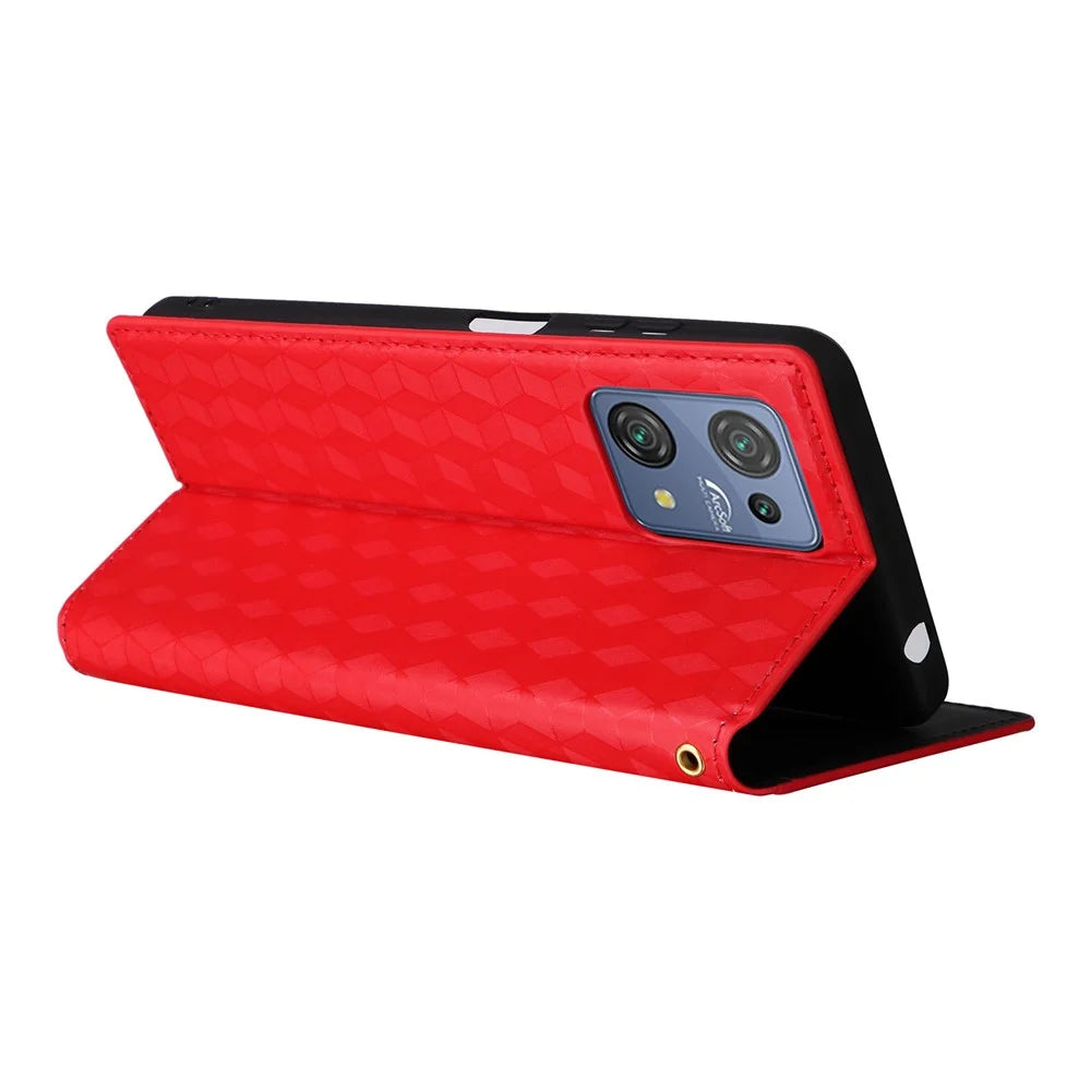 Wallet Case for Blackview Oscal C30 / C30 Pro , PU Leather Rhombus Imprinted Stand Flip Phone Cover - Red - 5