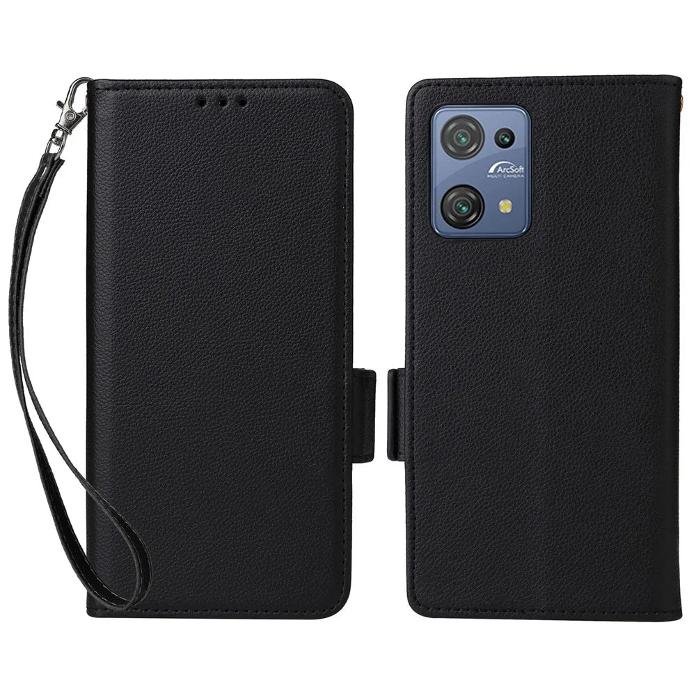 PU Leather Phone Case for Blackview Oscal C30 / C30 Pro , Wallet Stand Litchi Texture Full Protection Cover with Strap - Black - 1