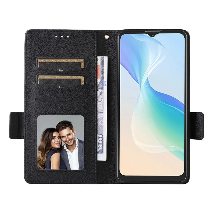 PU Leather Phone Case for Blackview Oscal C30 / C30 Pro , Wallet Stand Litchi Texture Full Protection Cover with Strap - Black - 2