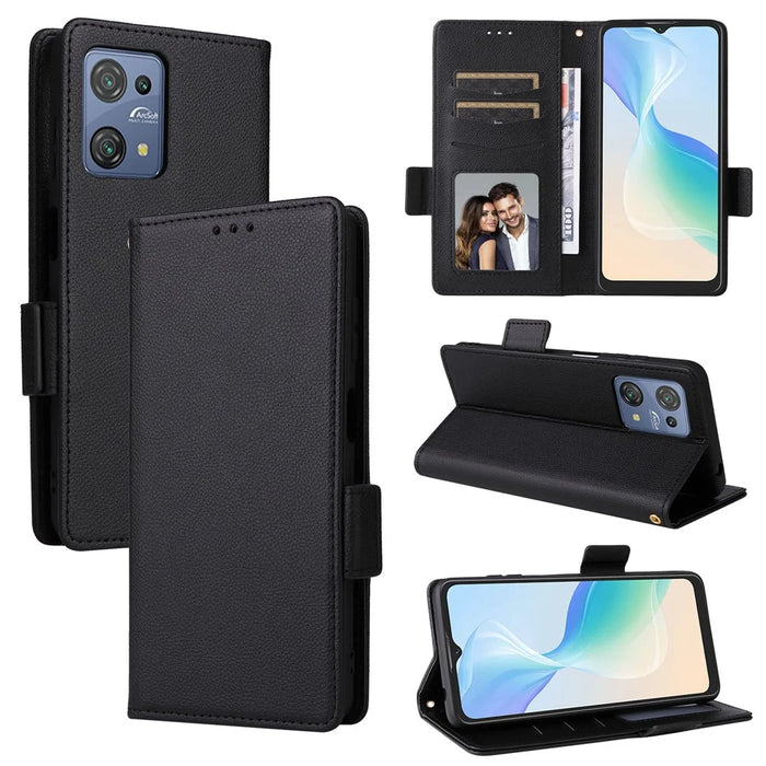 PU Leather Phone Case for Blackview Oscal C30 / C30 Pro , Wallet Stand Litchi Texture Full Protection Cover with Strap - Black - 7