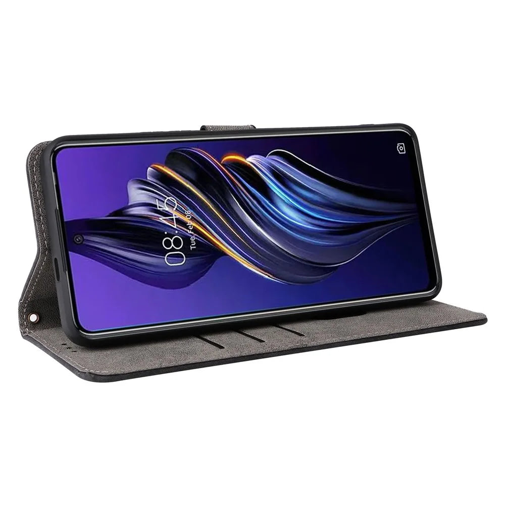 PU Leather Case for TECNO Pova 5 4G LH7N , Stand Shell RFID Blocking Wallet Phone Cover with Strap - Black - 3